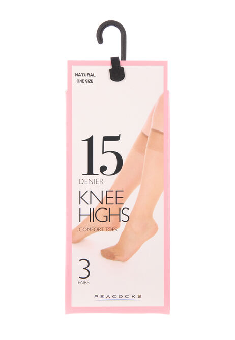 Womens 3pk 15 Denier Natural Knee Highs