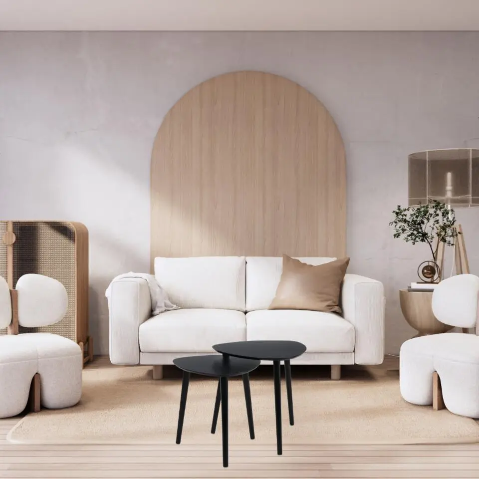 MISOU Salontafel Set van 2 Bijzettafel Diehoekig Zwart Bijzettafeltje