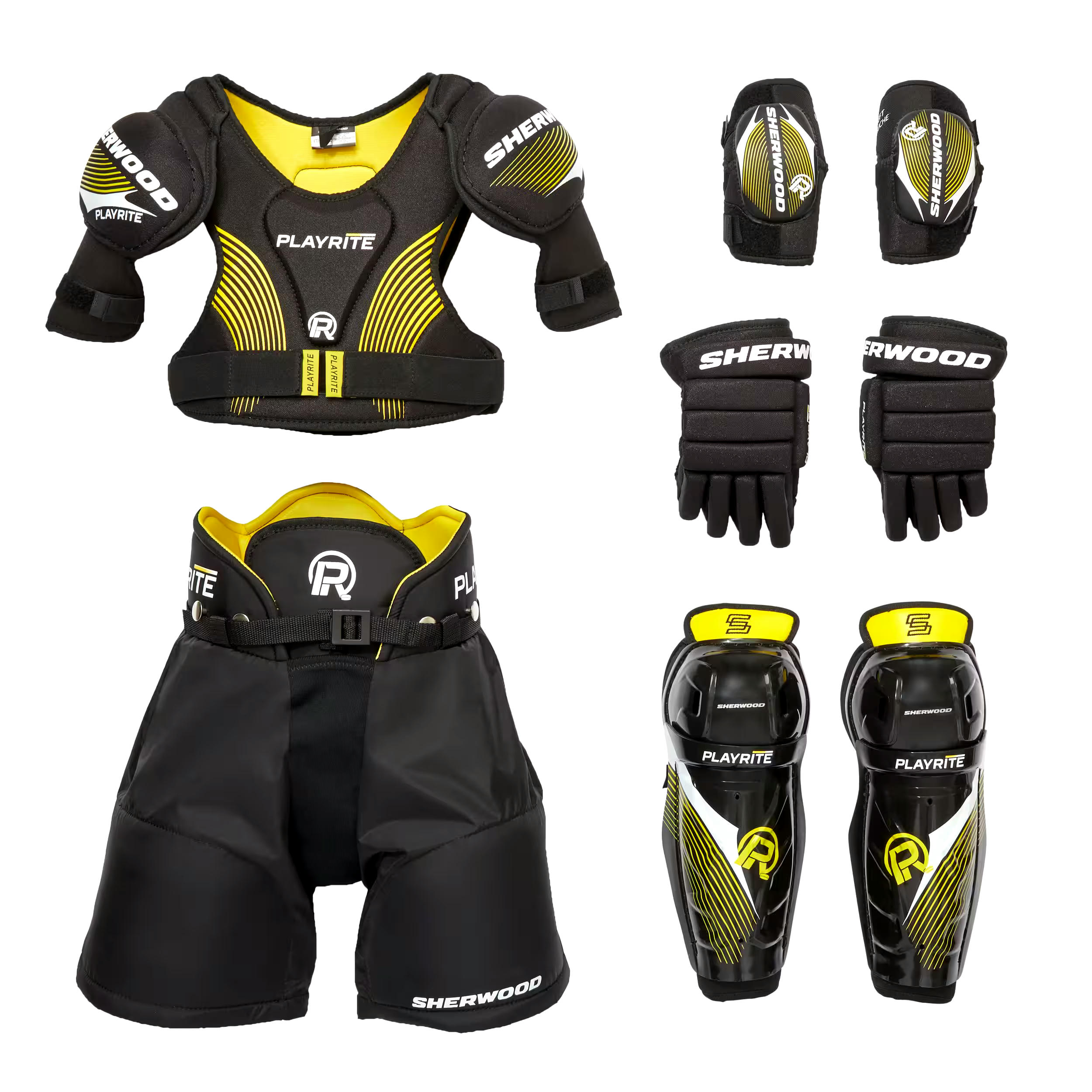 Sherwood Playrite Basic Hockey Protective Kit, Youth, Black/Yellow, Assorted Sizes