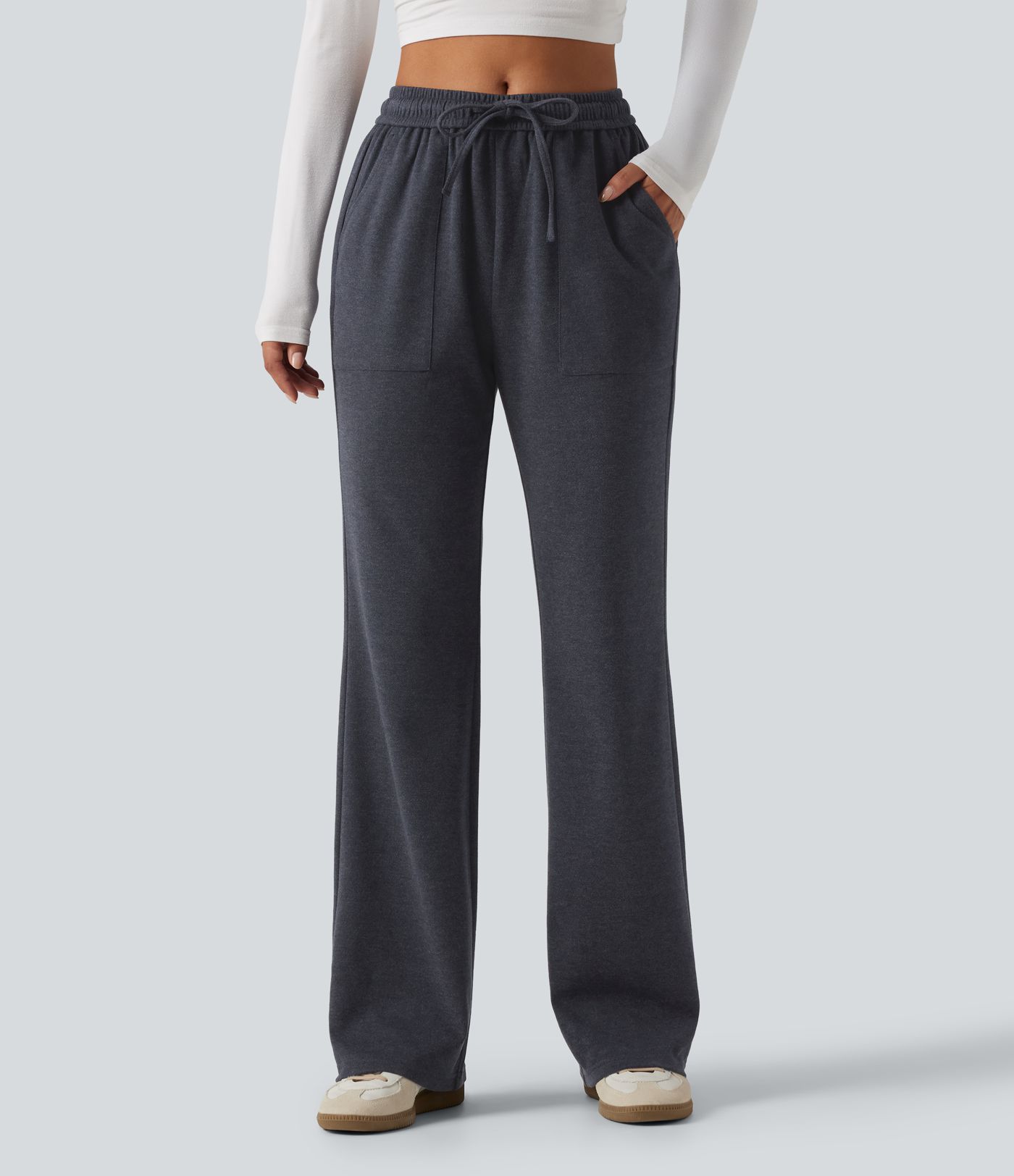 Pantalon de bureau bootcut taille mi-haute à cordon de serrage avec poches