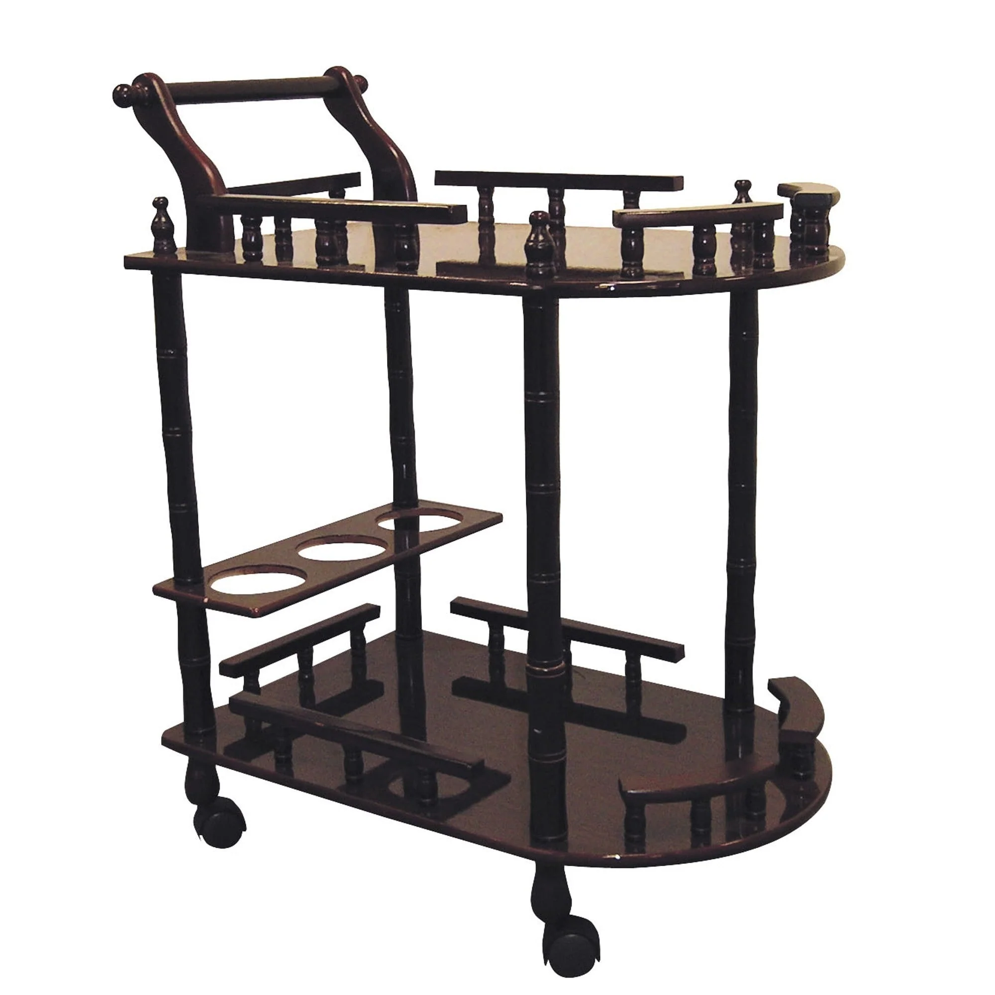24 Inch Wood Rolling Bar Cart with Wine Rack and Locking Wheels