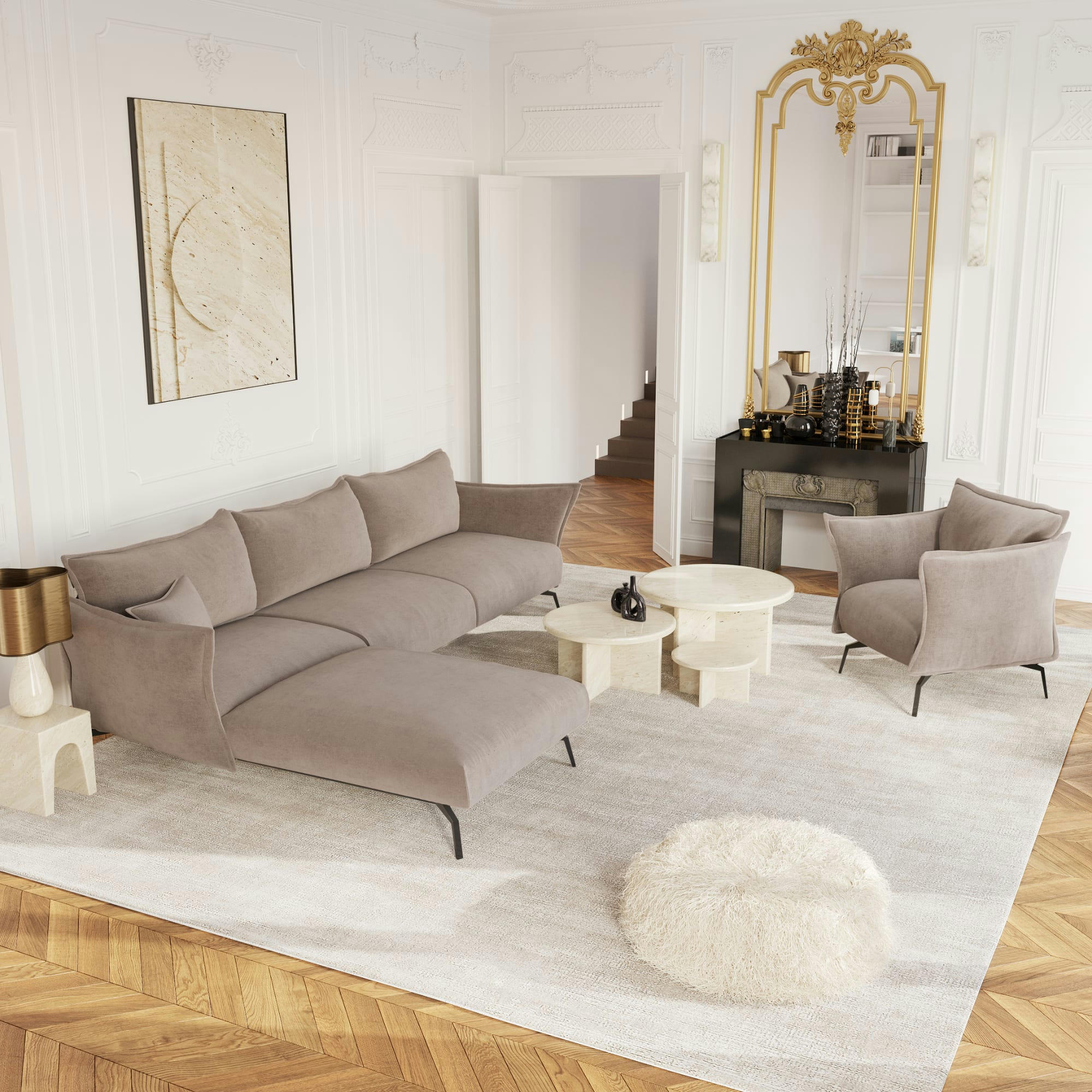 LENNY - Fauteuil velours taupe