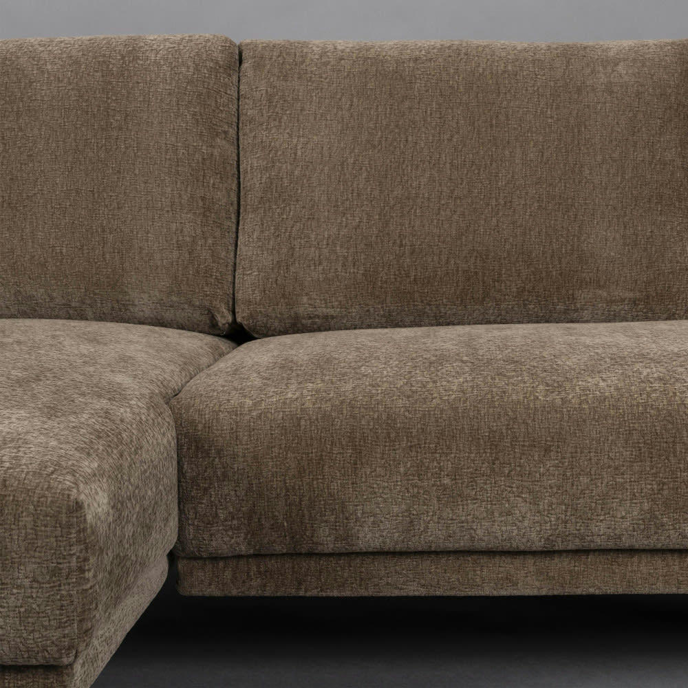 HARPER - Canapé d'angle gauche en tissu chenille café 3 places