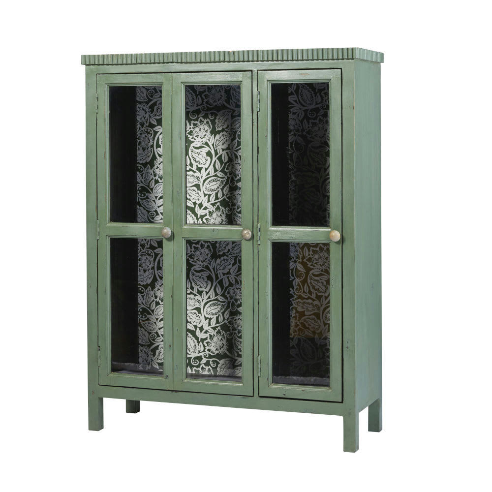 Rosario - Vitrine 2 portes en acacia massif vert et verre trempé