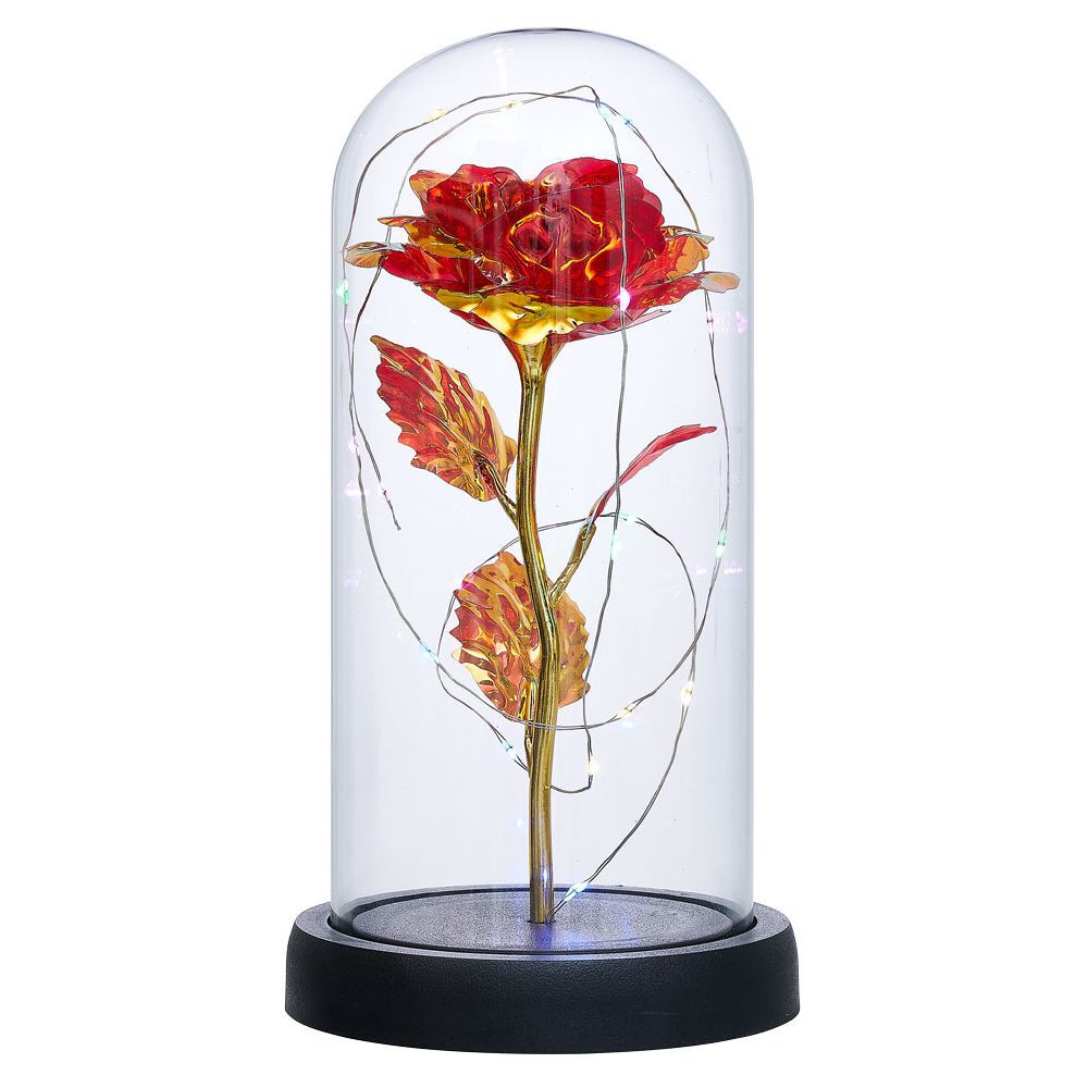 Fleur immortelle LED Dia de los Muertos Ø11xH22cm or et rouge