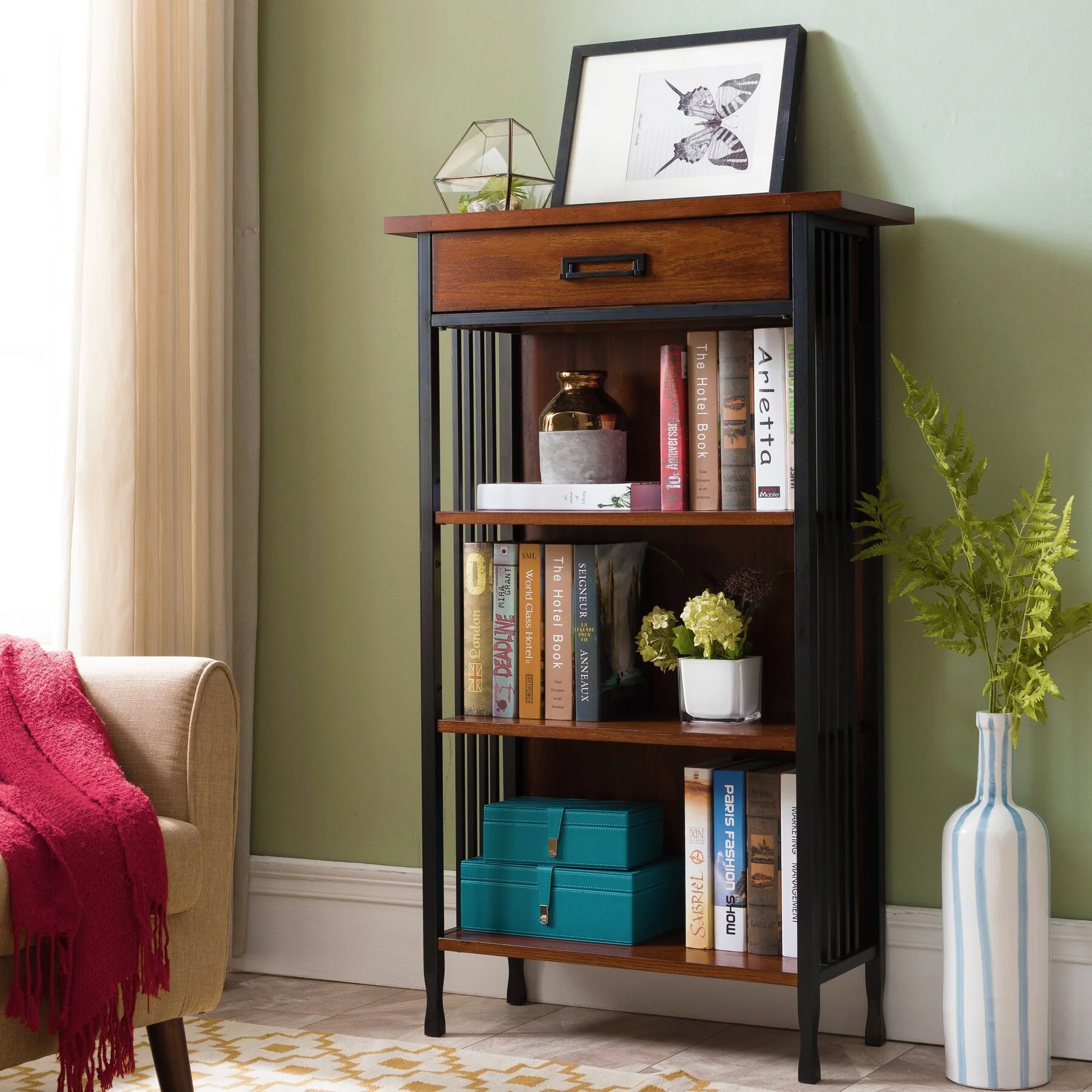 Leick Home Mission Mantel Height Bookcase with Slatted Sides