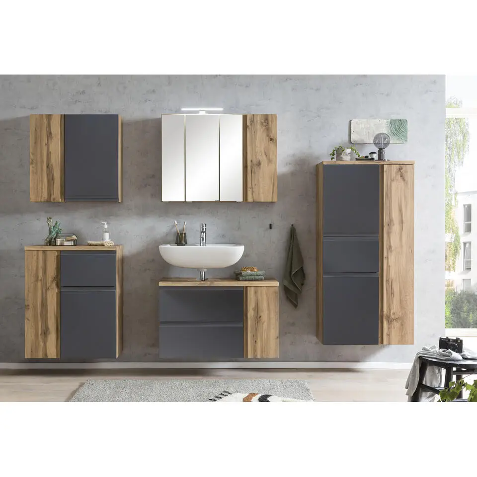 Wastafelkast Varese - 85 x 35 x 56 cm - Wotan Oak / Grey