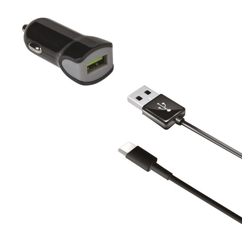 Chargeur de voiture USB-C 2,4 A noir CELLY
