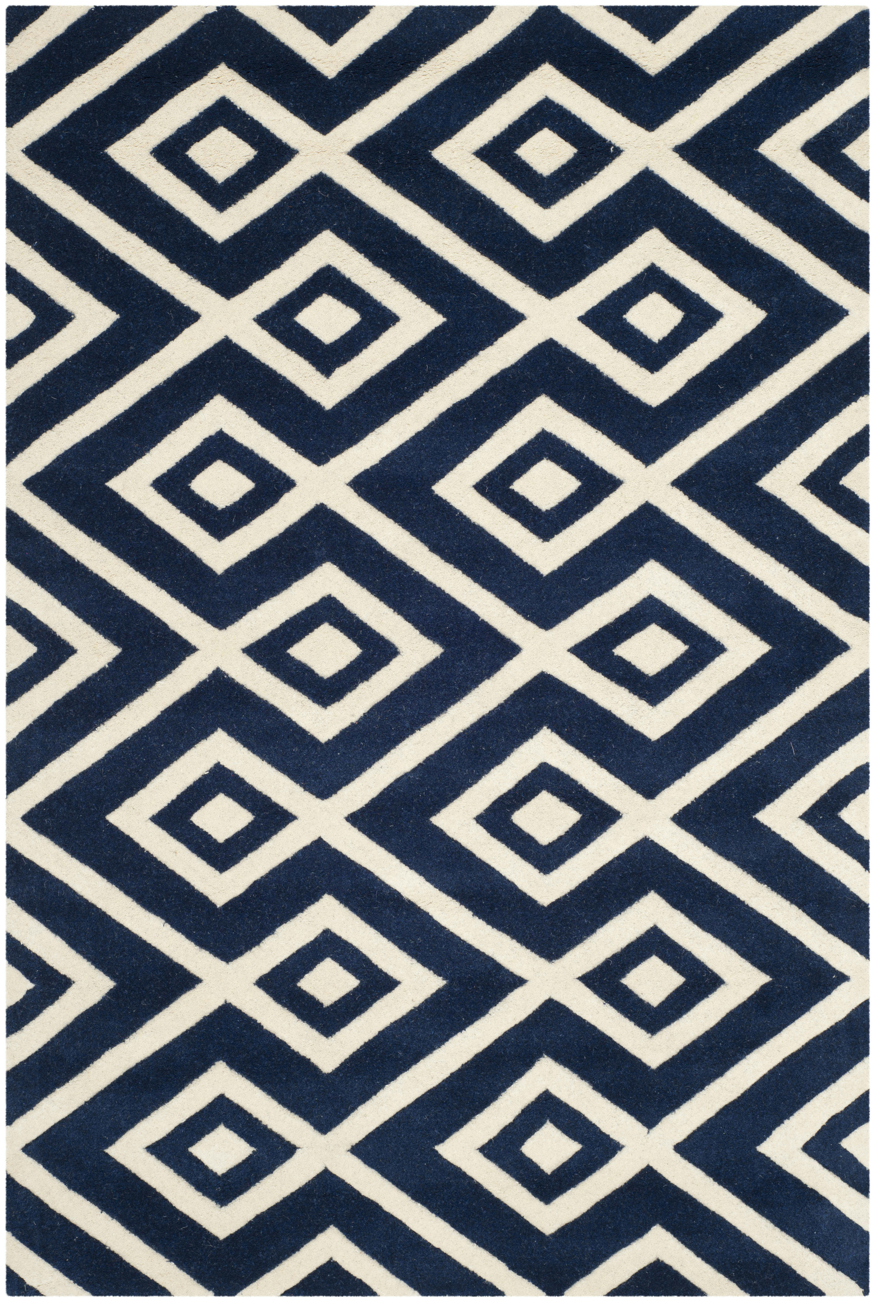 CHATHAM - Tapis de salon interieur en bleu fonce & ivoire, 152 x 244 cm