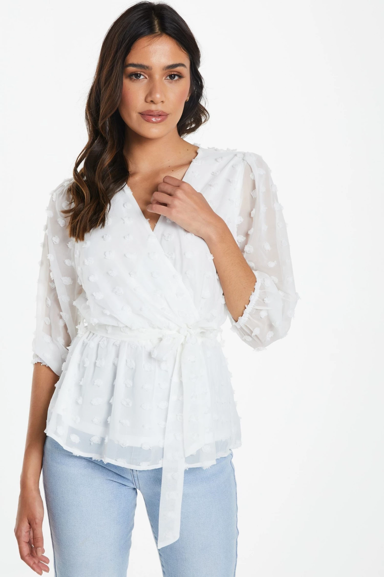 Quiz Cream Chiffon Wrap Peplum Top