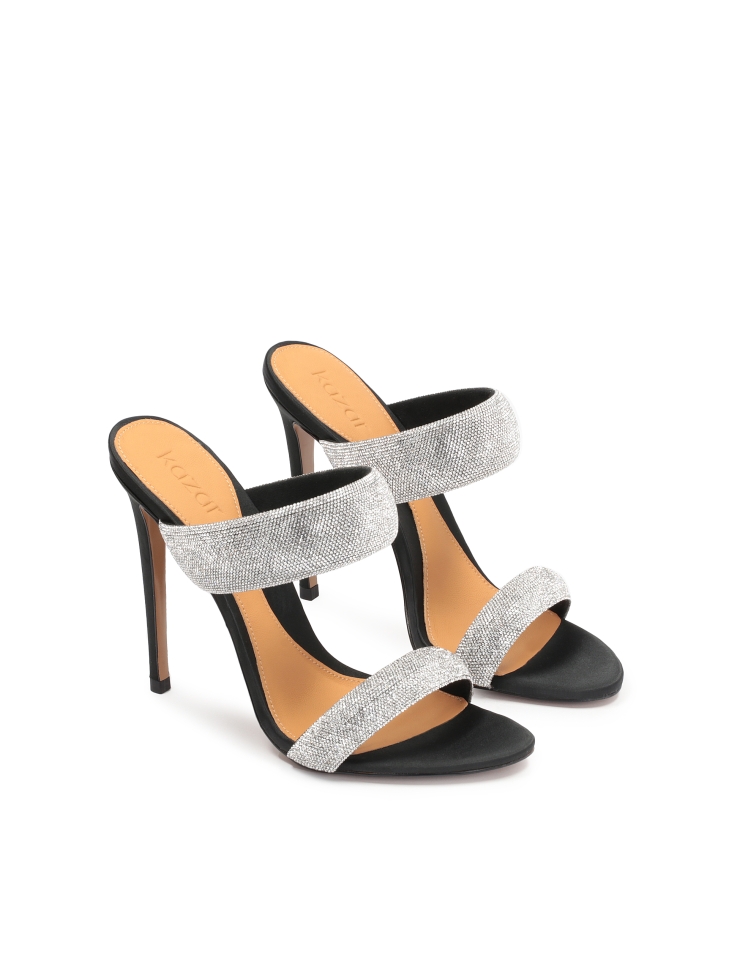 Black textile mules with shiny straps