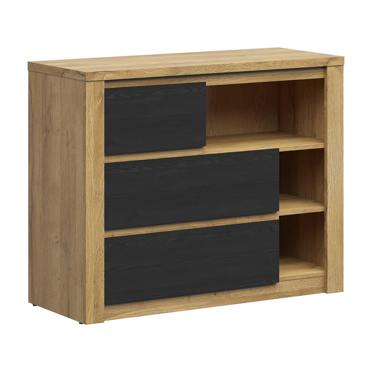 - Commode 3 tiroirs stratifiés stratifié naturel et noir