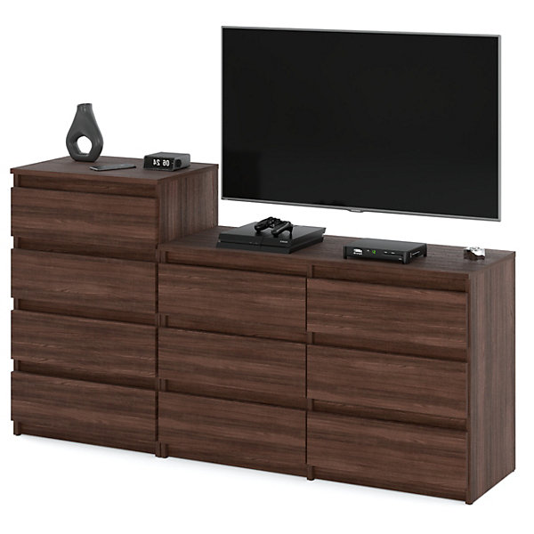 Grande commode avec10 tiroirs Chêne Wenge 160 cm - meuble TV, buffet, armoire pour salon