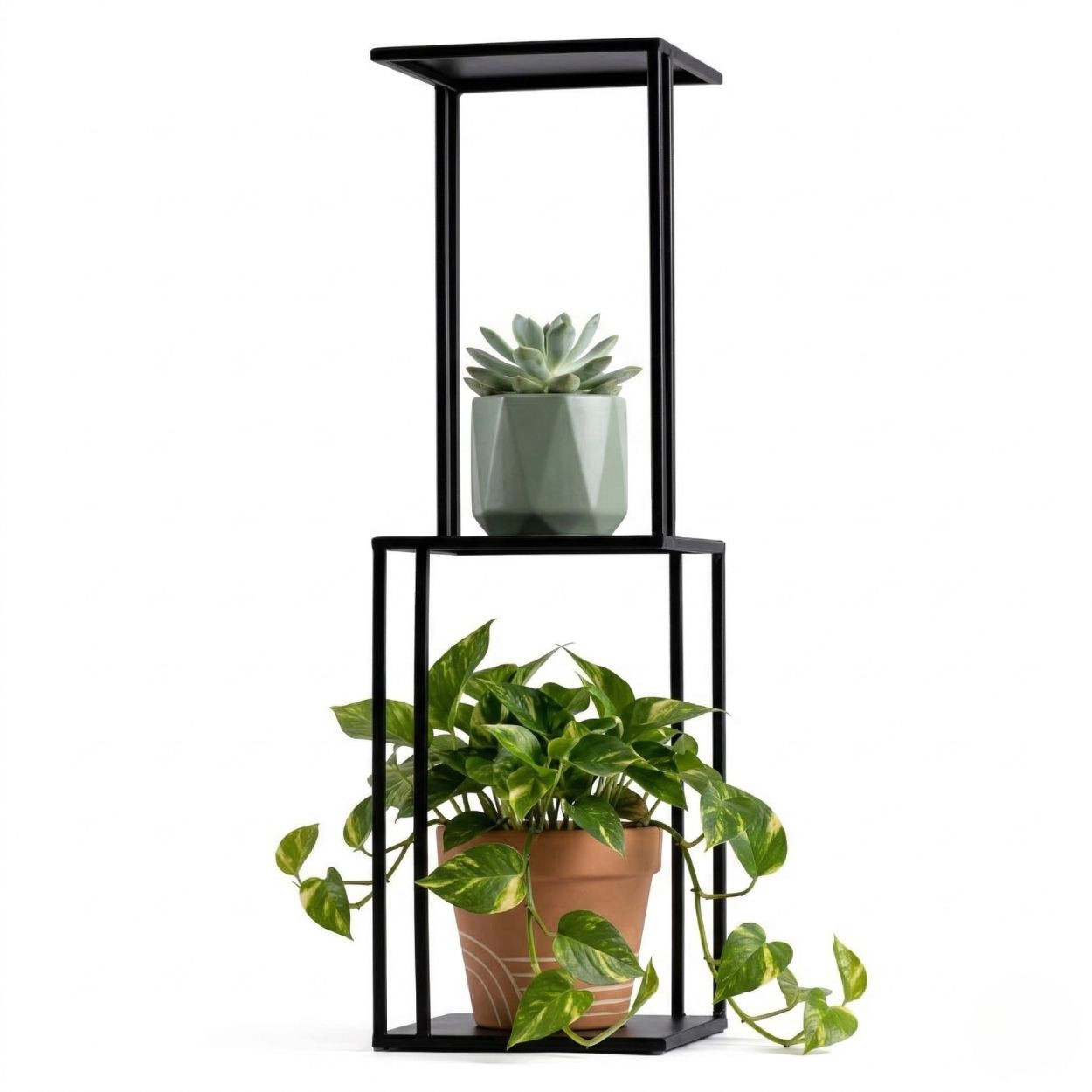 Kwietnik stojący metalowy loft 3 doniczki 80 cm czarny mat