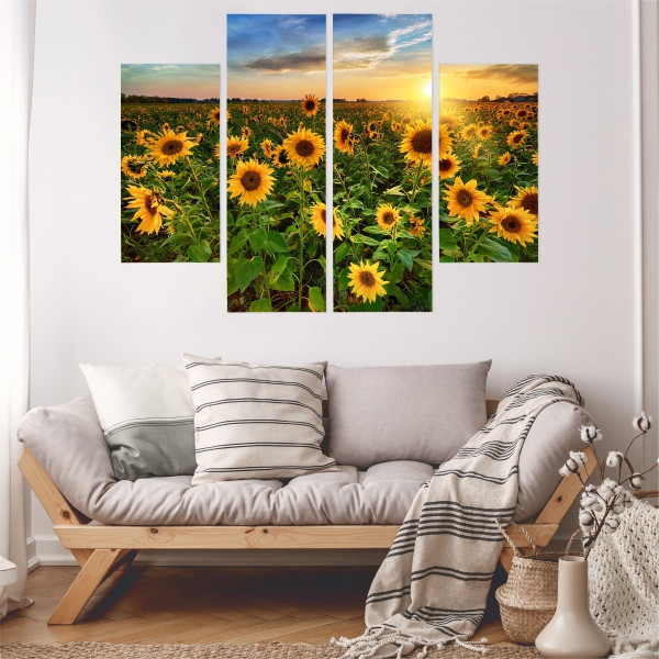 Obraz 4-Częściowy SŁONECZNIKOWE Pole 3D 80x60cm