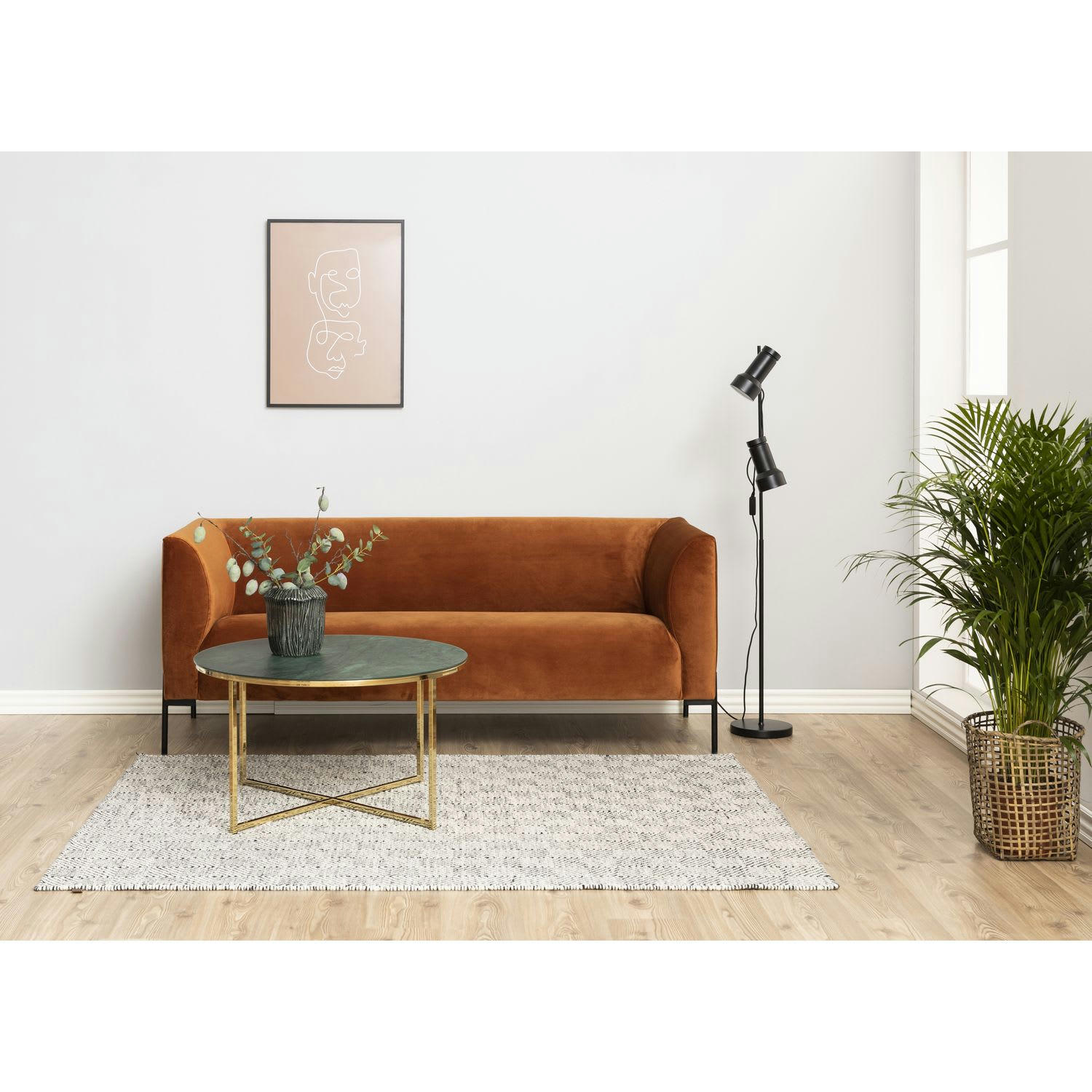 ALYSÉ - Table basse ronde effet marbre en verre et métal vert