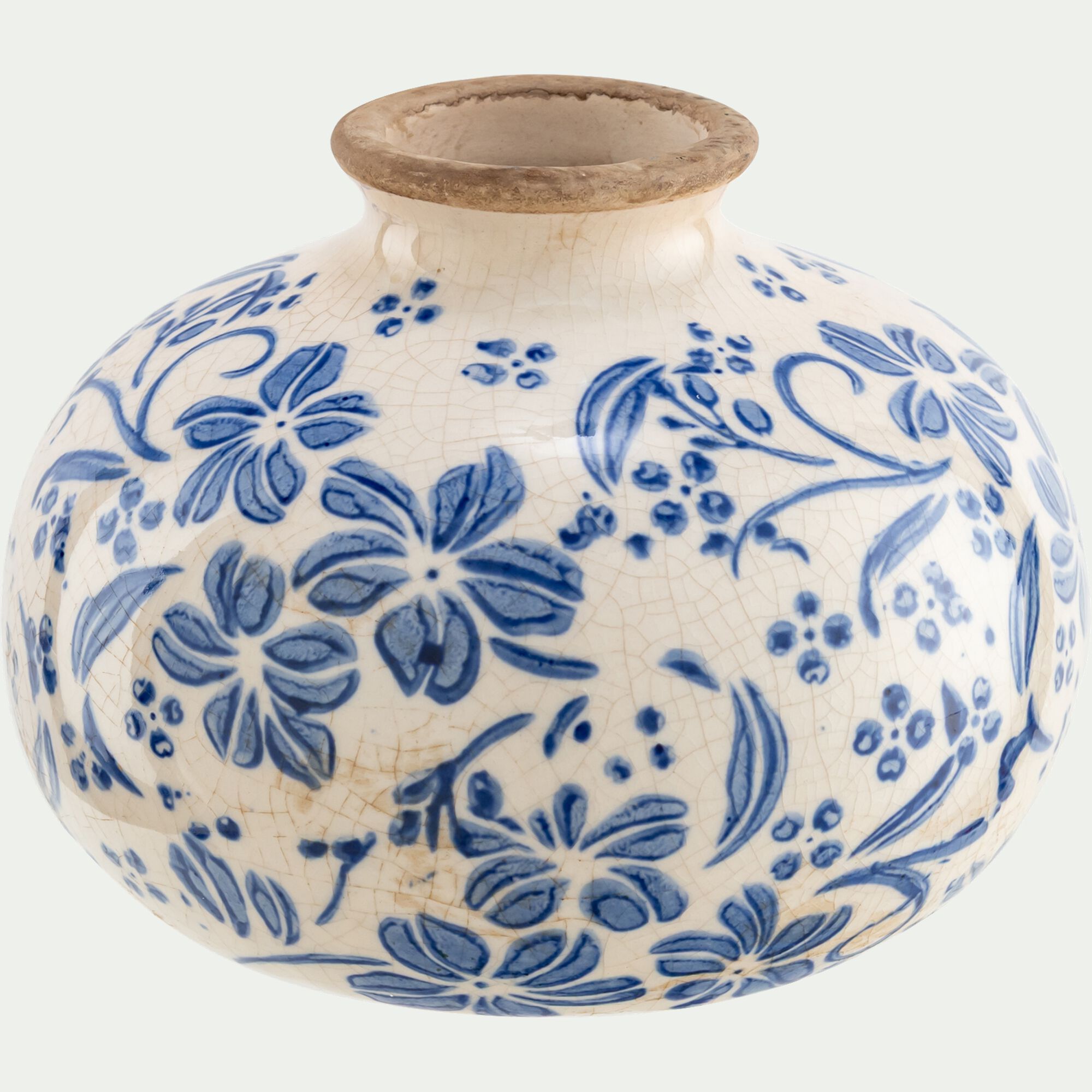 CERASUS - Vase boule à motif fleuri en céramique H10cm - bleu