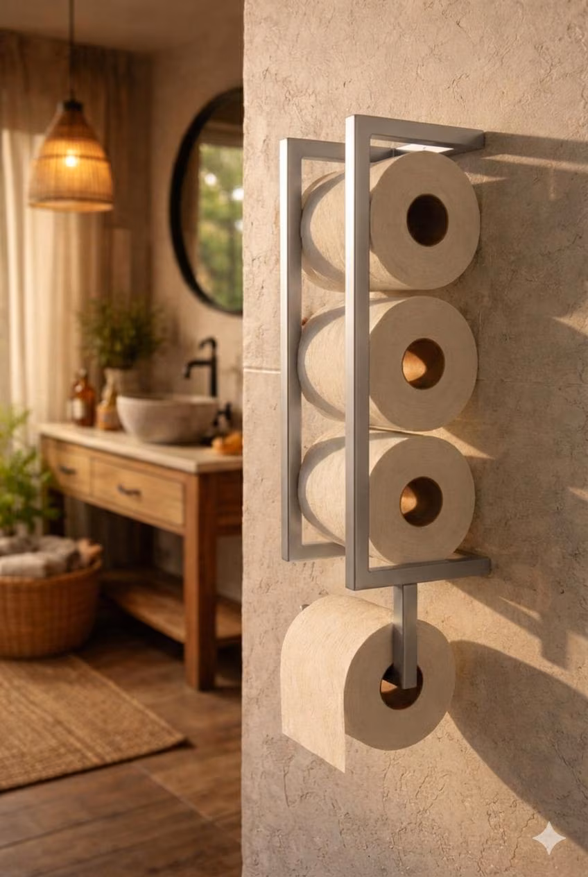 Modern Vertical Toilet Paper Holder – Metal Wall Mount Bathroom Storage