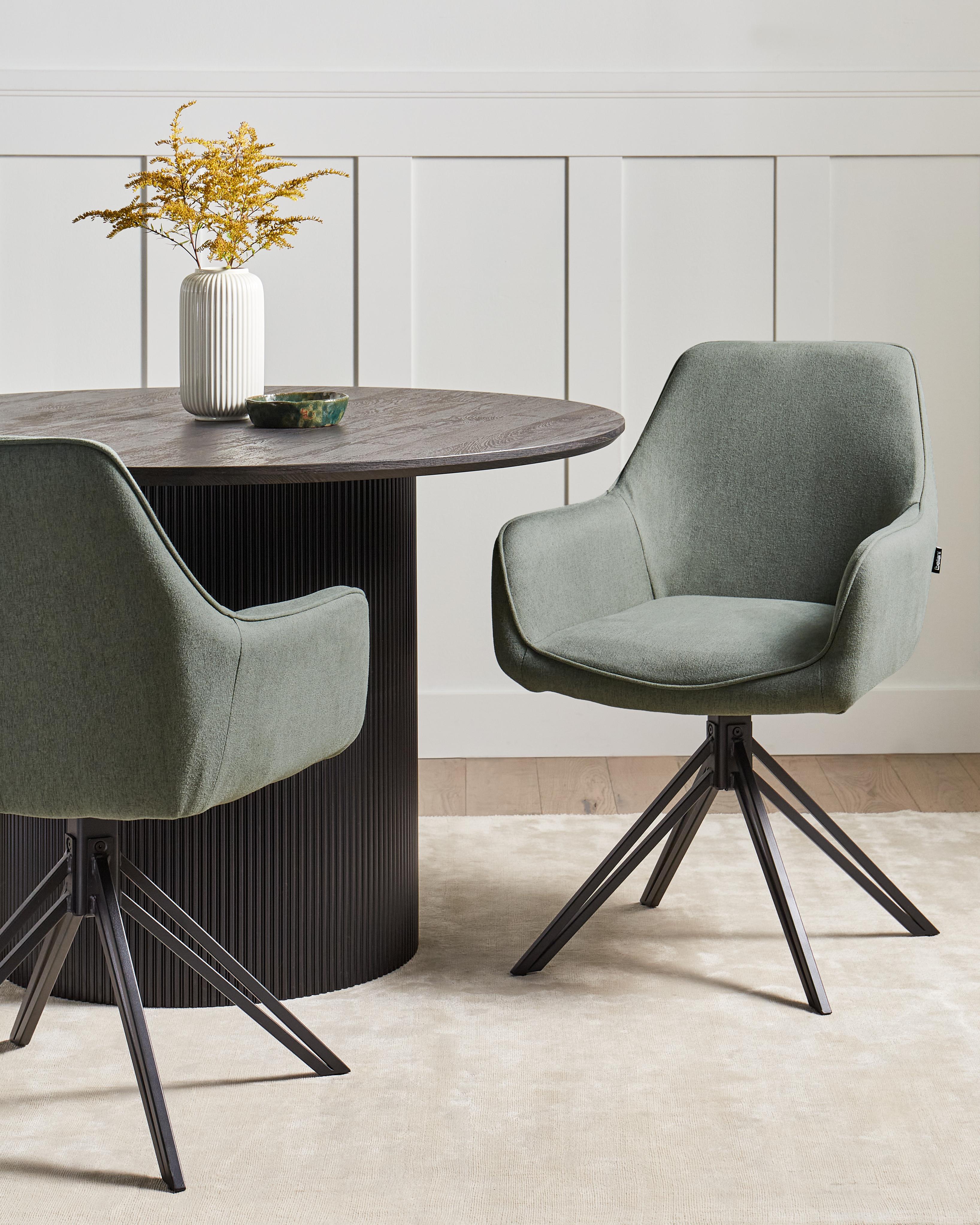 Set of 2 Dining Chairs Swivel JODAR Fabric Dark Green