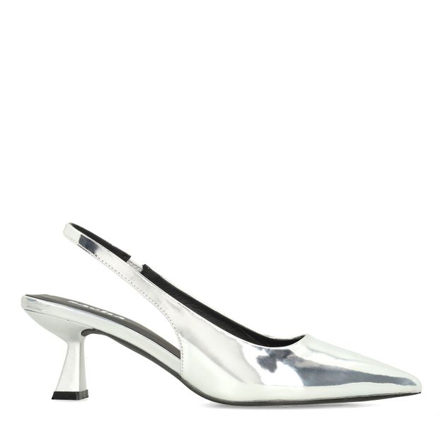 Zilveren metallic slingback pumps