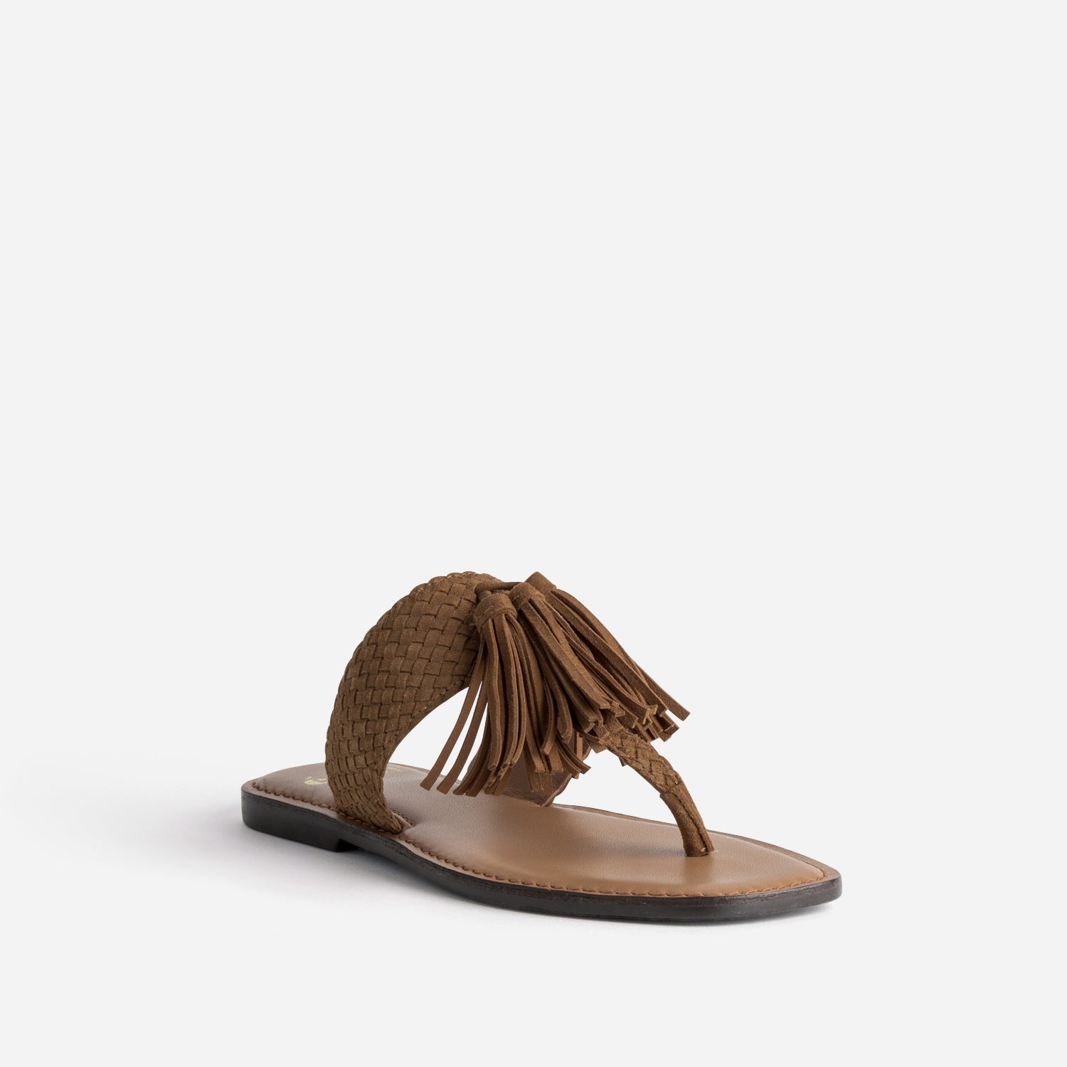 Tong camel cuir velours avec pampilles