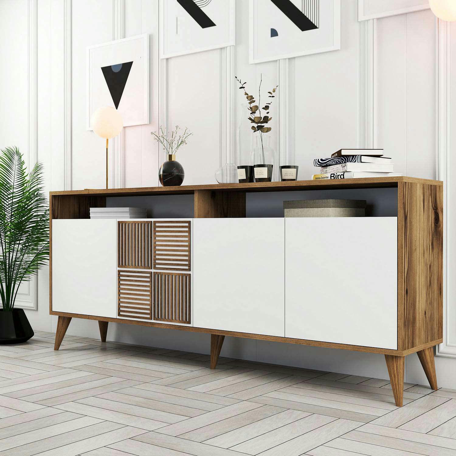 - Buffet en aggloméré 4 portes milan noyer et blanc