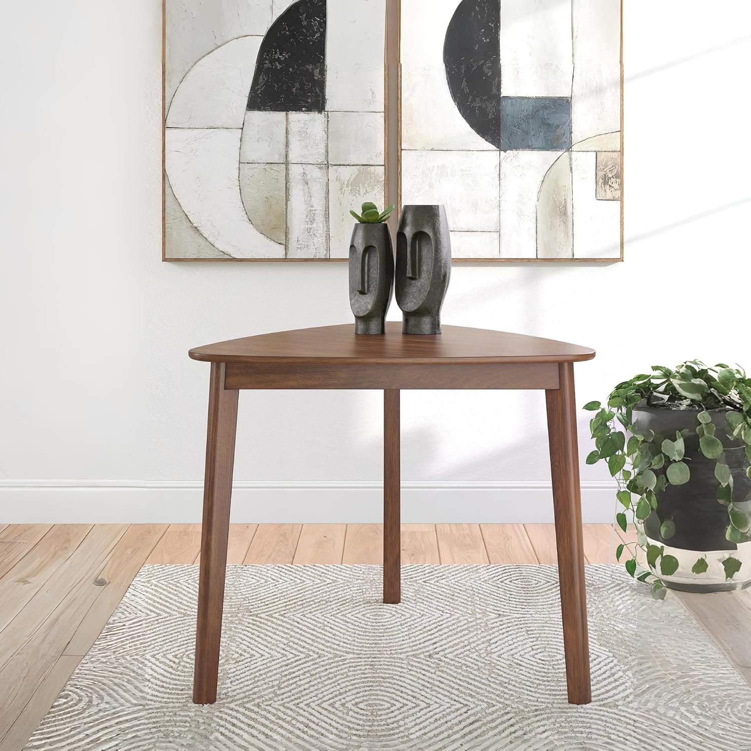 Signature Design By Ashley Lyncott Casual Triangle Dining Room Table, Mid-Century Modern, Seats 3, Rounded Corners, Wood, 35.25 W x 33.5 D x 30 H, Brown