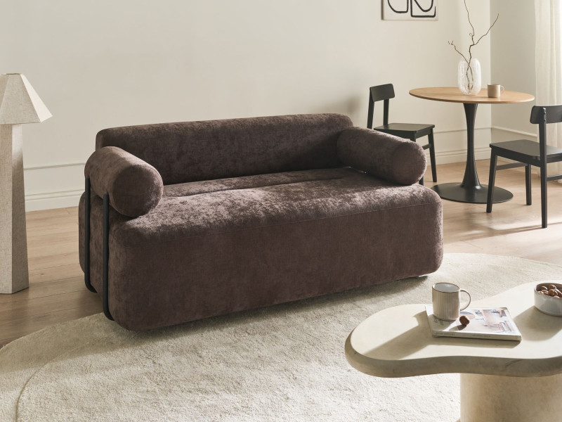 Sofa dwuosobowa tapicerowana ciemnobrązowa