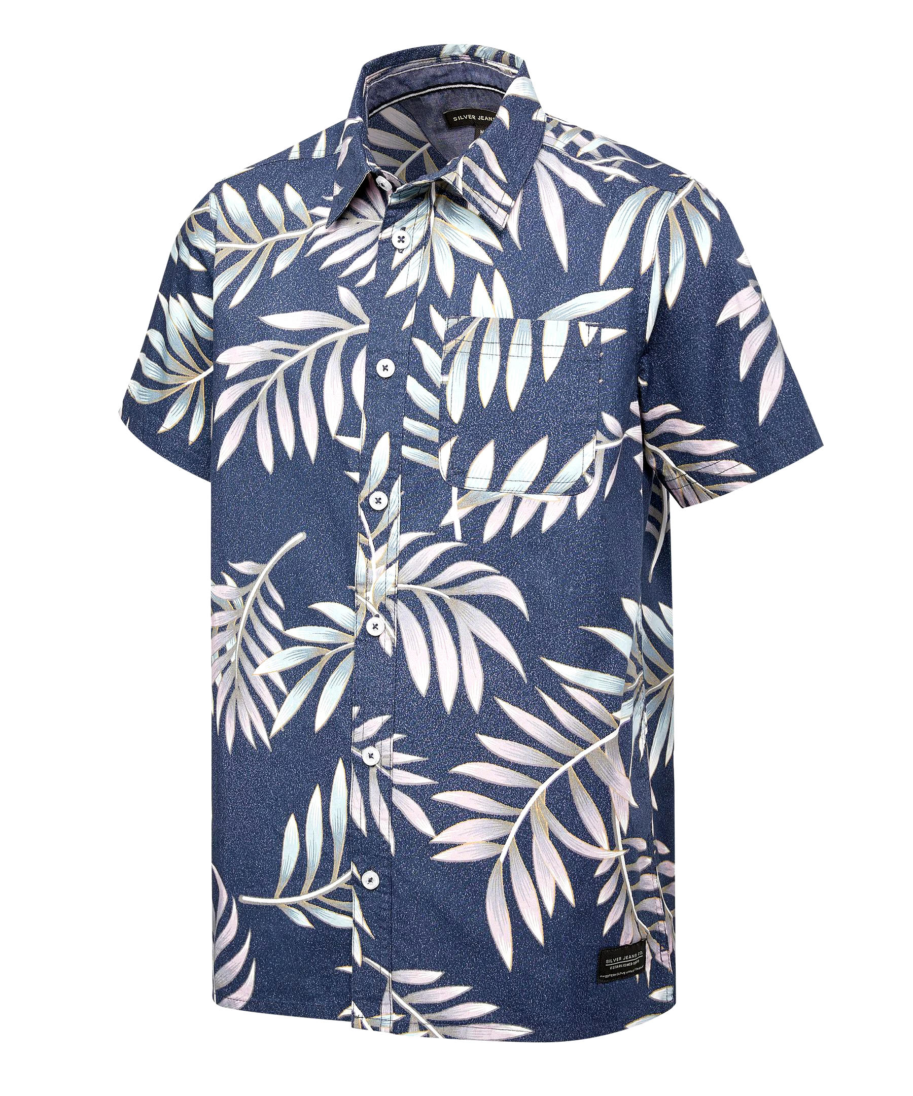 Silver Kids' Unisex Short Sleeve Tropical Shirt With Patch Pocket