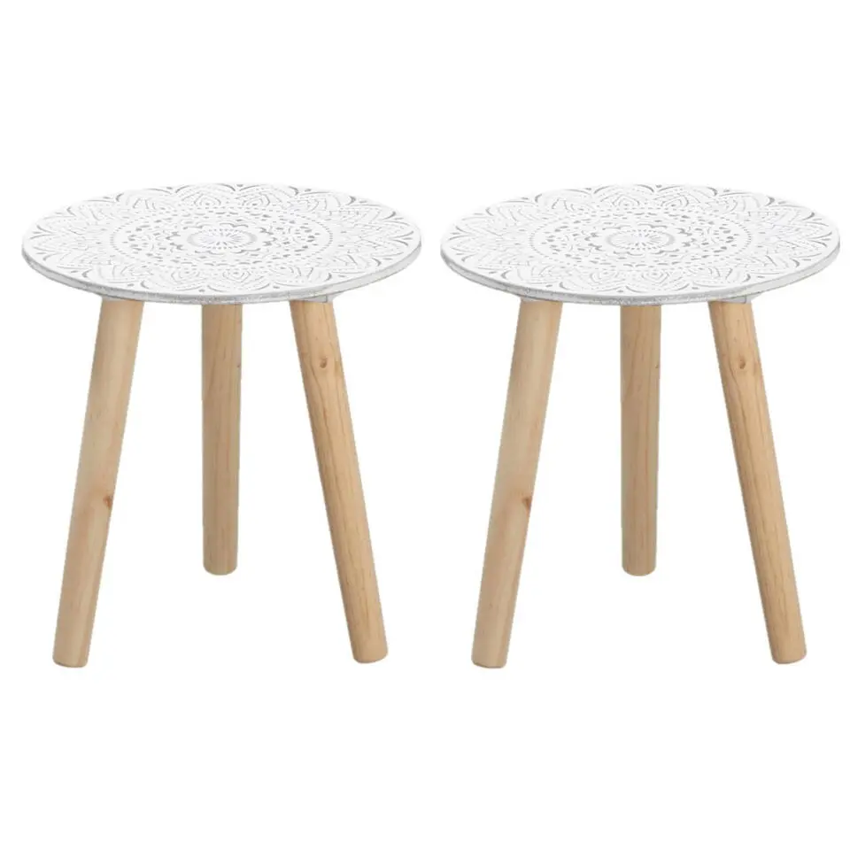 Cepewa Bijzettafel - rond - hout - wit en naturel - 30 cm