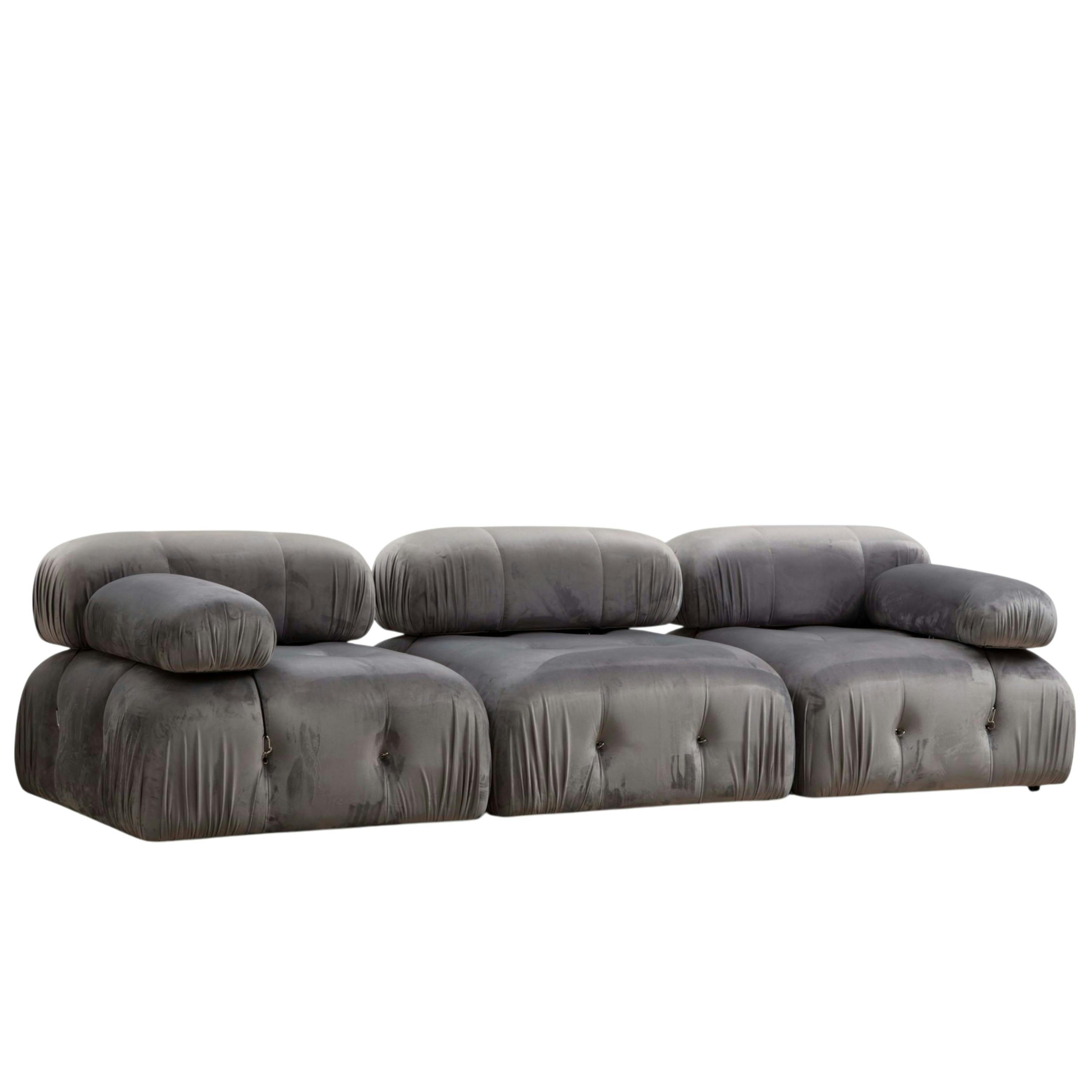 Canapé modulable 3 places, tissu gris velours RONDA