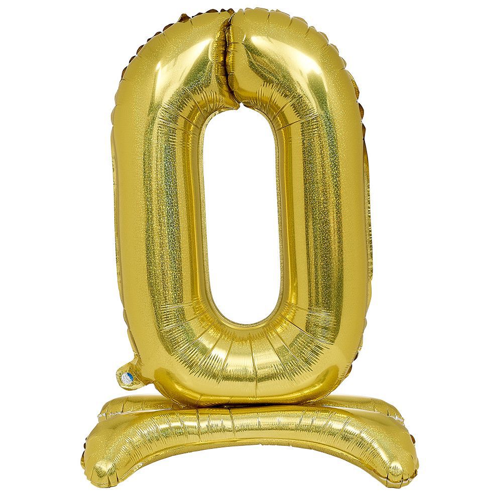 Ballon chiffre 0 doré ou argenté H80 cm avec support