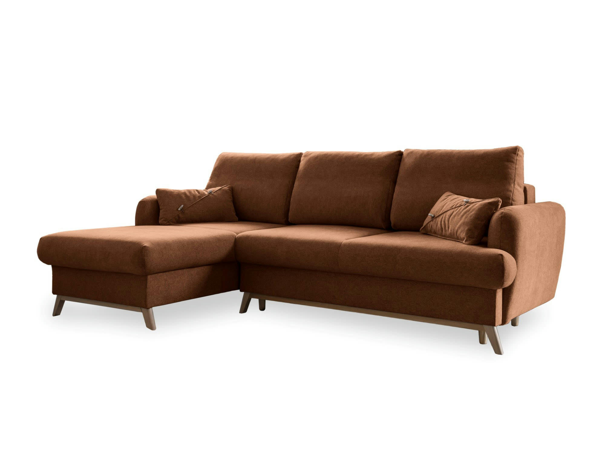 LAGOM - Canapé d'angle gauche convertible 4 places en tissu rouille