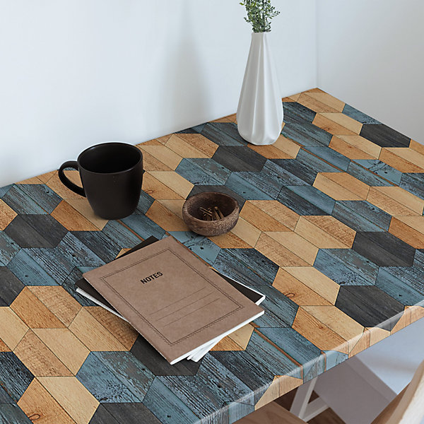 Papier Peint Auto Adhesif Wallfluent 100x50 cm Hexagones Colorés Autocollant Pour Armoire, Table Et Cuisine
