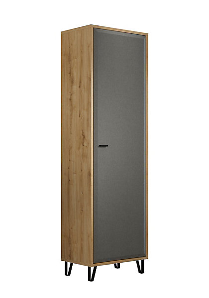 Armoire d'entrée - Mélaminé chêne et Feutre - Naturel-Gris foncé - 60 - 200 - 42 cm