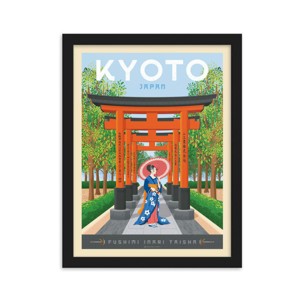 - Affiche Kyoto Japon + Cadre Bois noir 21x29,7 cm