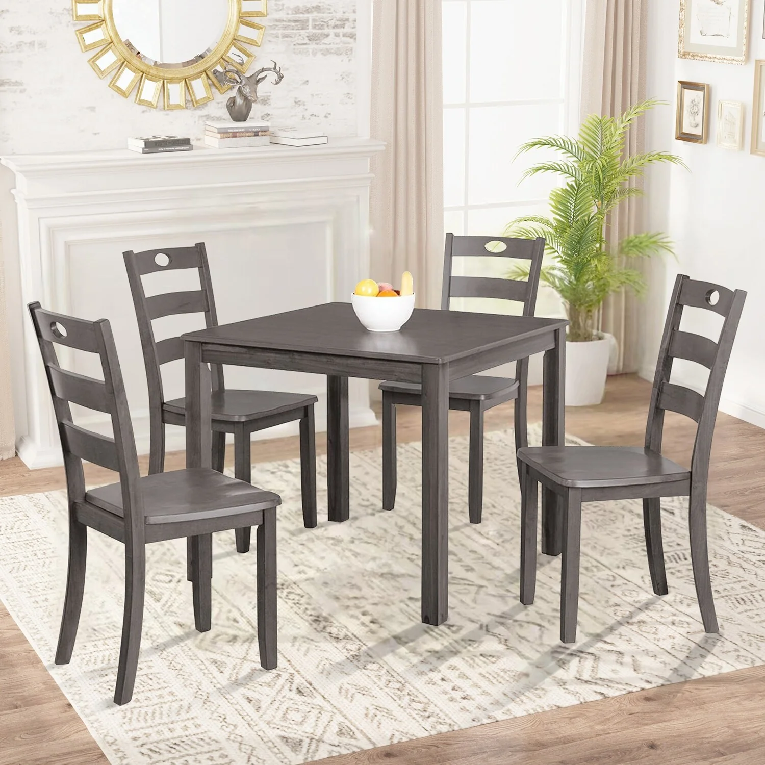 Farmhouse Gray Solid Wood 5-piece Dining Table Set
