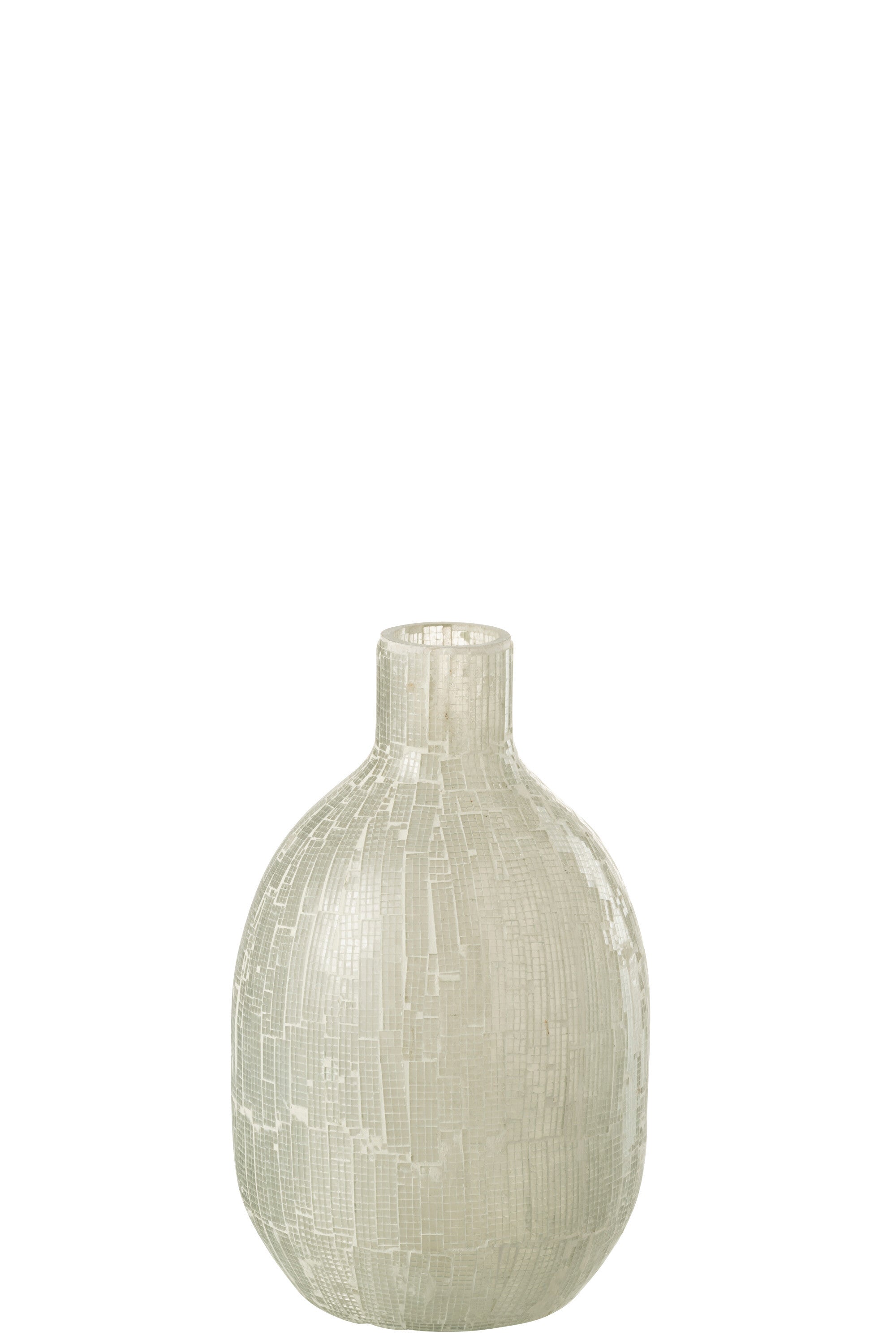 J-Line vaas Mozaiek Rond - glas - lichtgrijs - 27 cm hoog