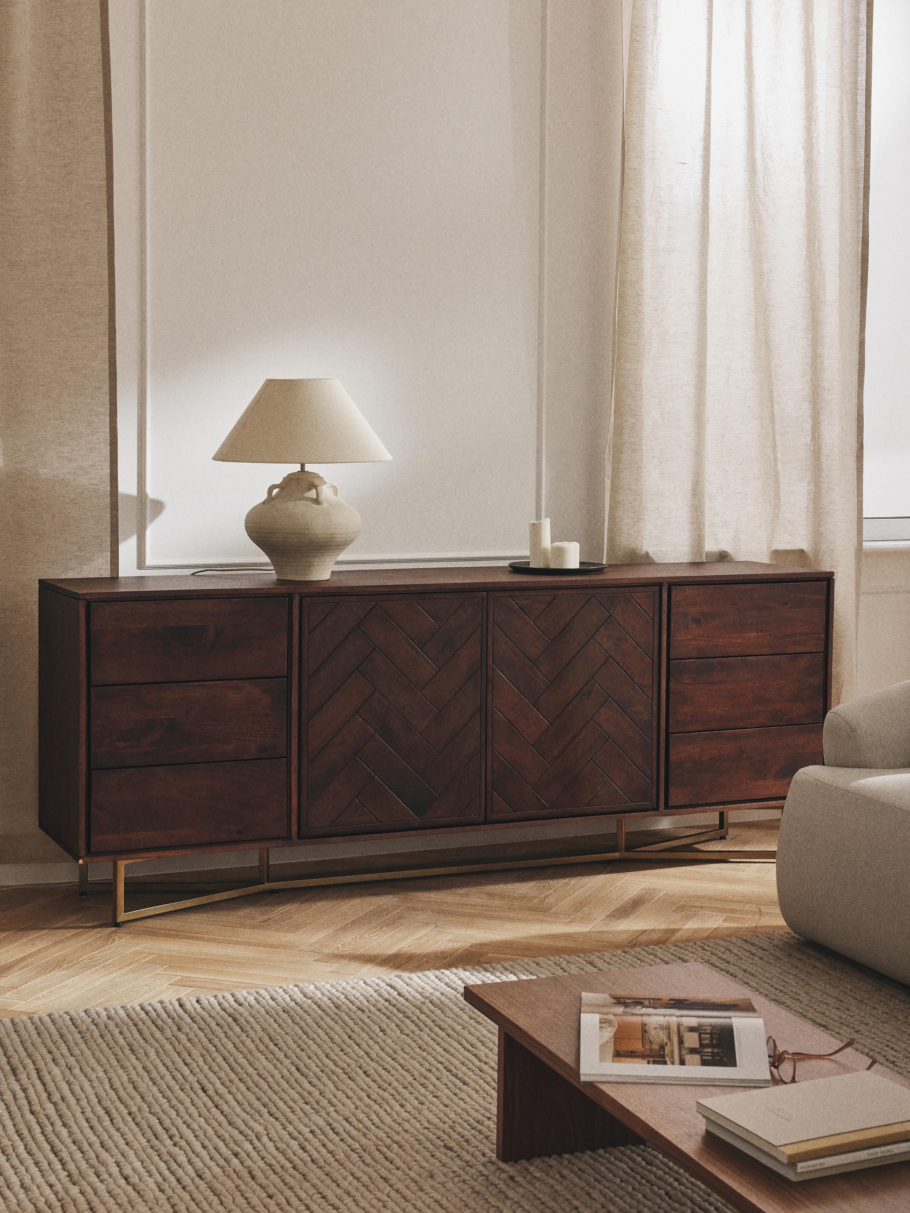 XL-Sideboard Luca aus Mangoholz mit Fischgrät-Muster