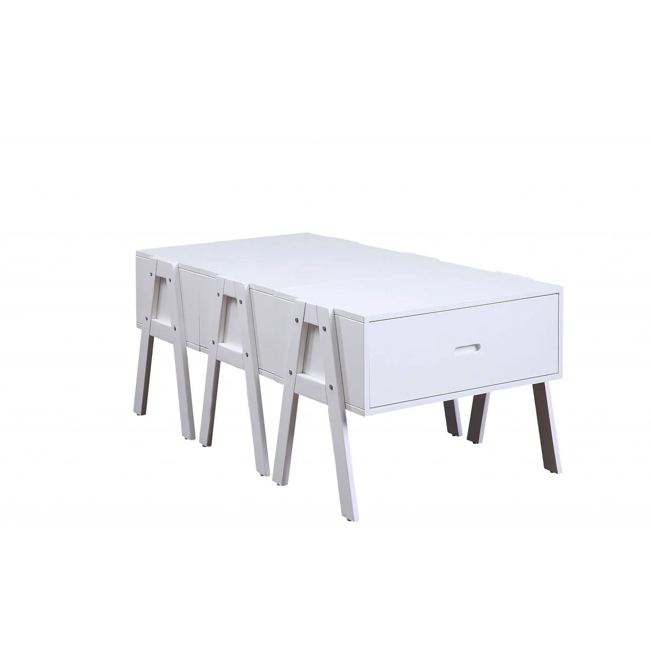 Sleek White Rectangular Convertible Coffee Table