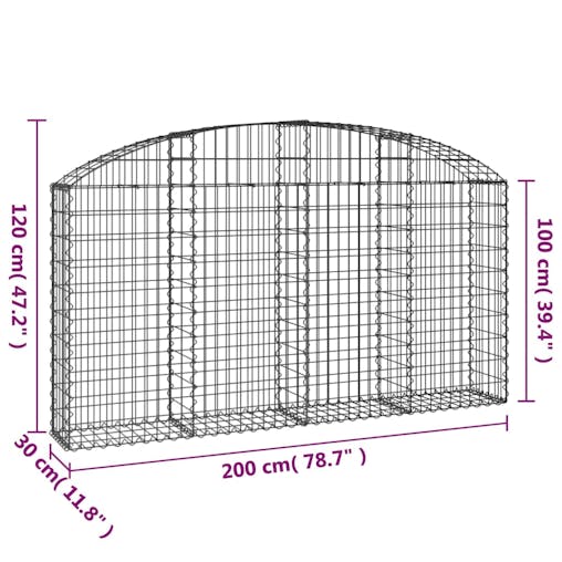NNEVL Arched Gabion Basket 200x30x100/120 cm Galvanised Iron