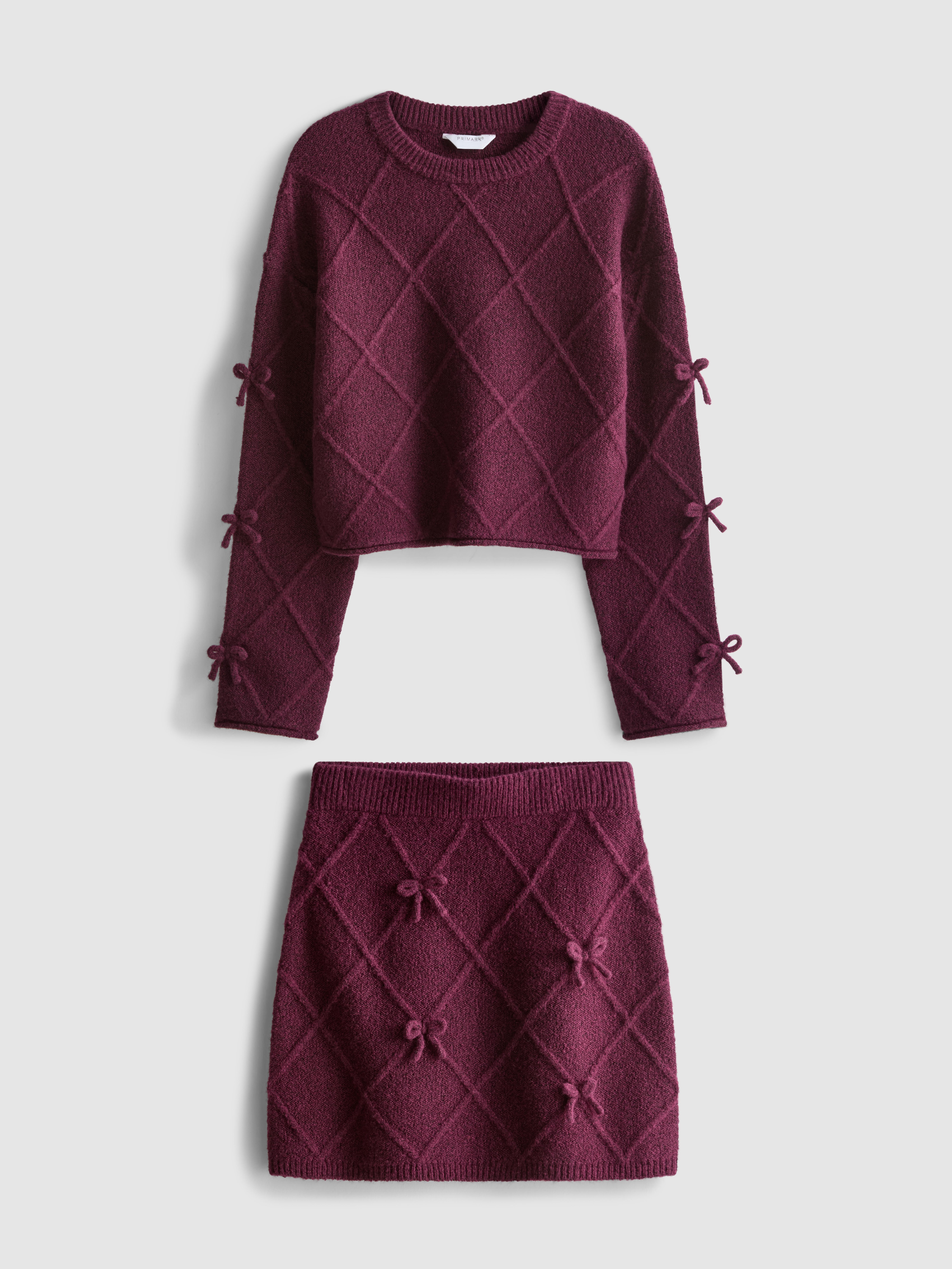 7-15yrs | Bow Sweater and Knit Skirt Set