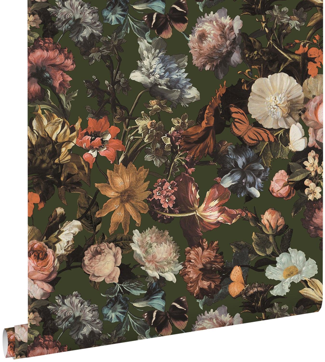 ESTAhome behang bloemen vergrijsd olijfgroen - 53 cm x 10.05 m - 139170