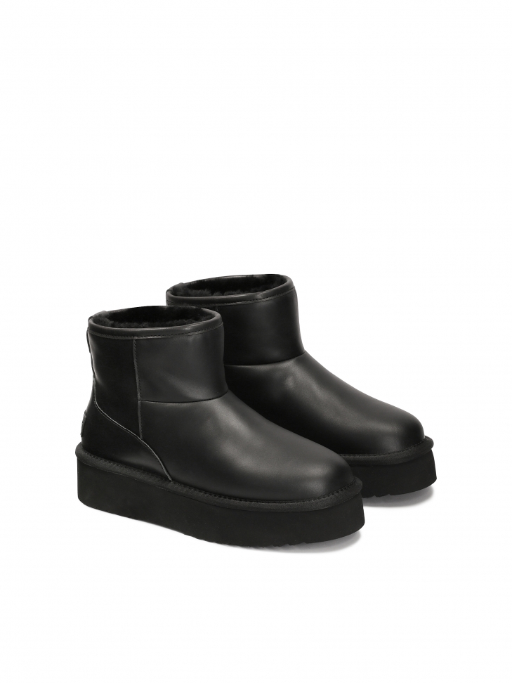 Wool insulated leather snow boots