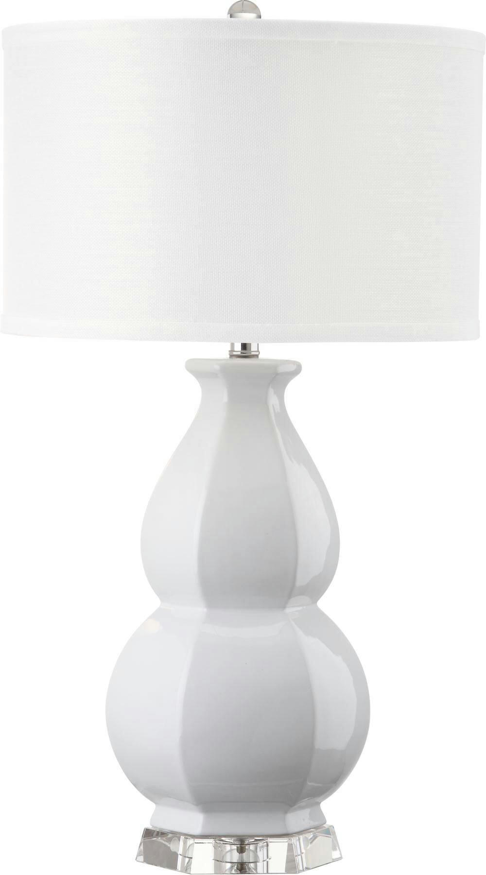 Safavieh Juniper Cotton Drum Shade Glazed Ceramic Table Lamp, 30-in, White/Silver