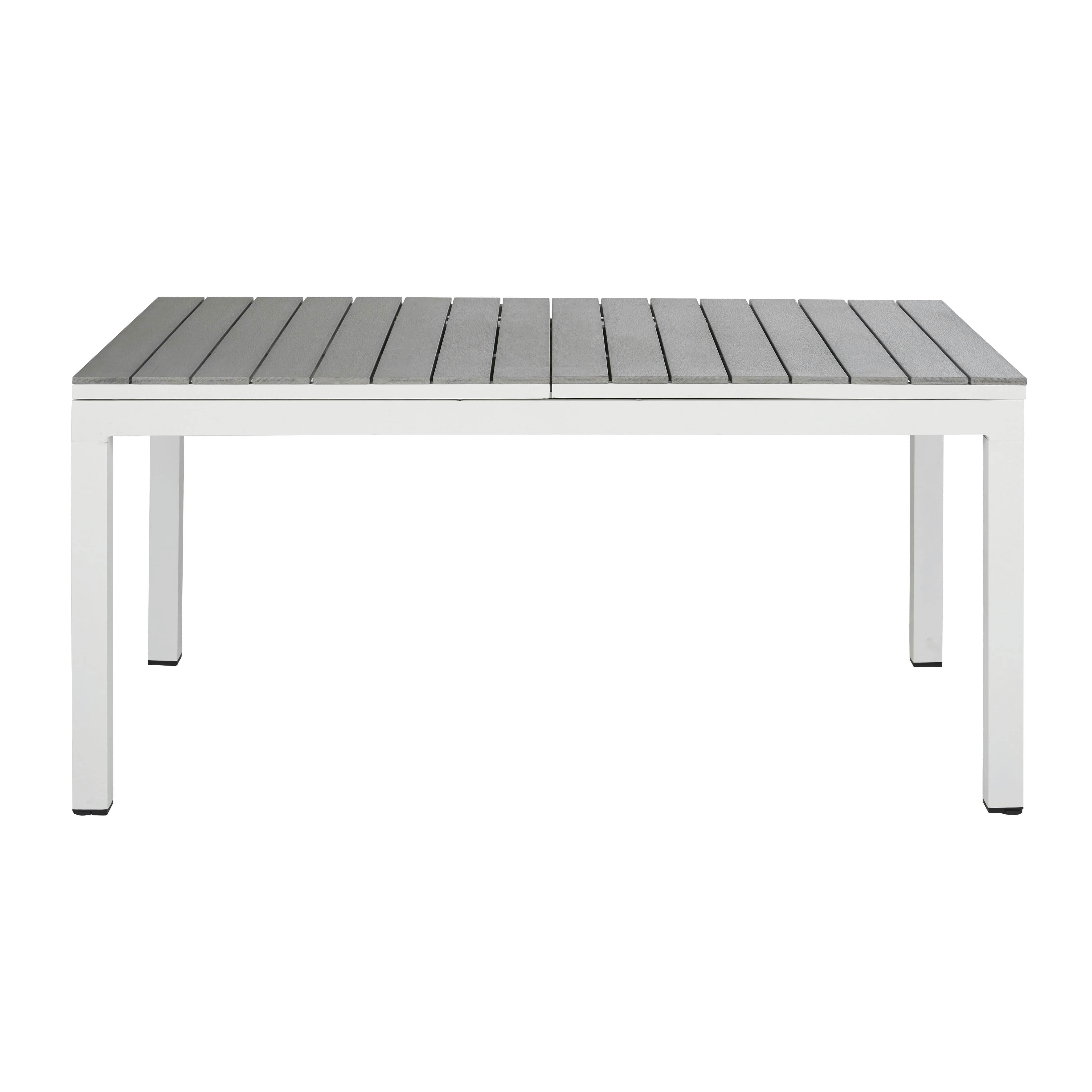 - Table de jardin extensible en aluminium imitation bois gris clair et blanc 6/8 personnes