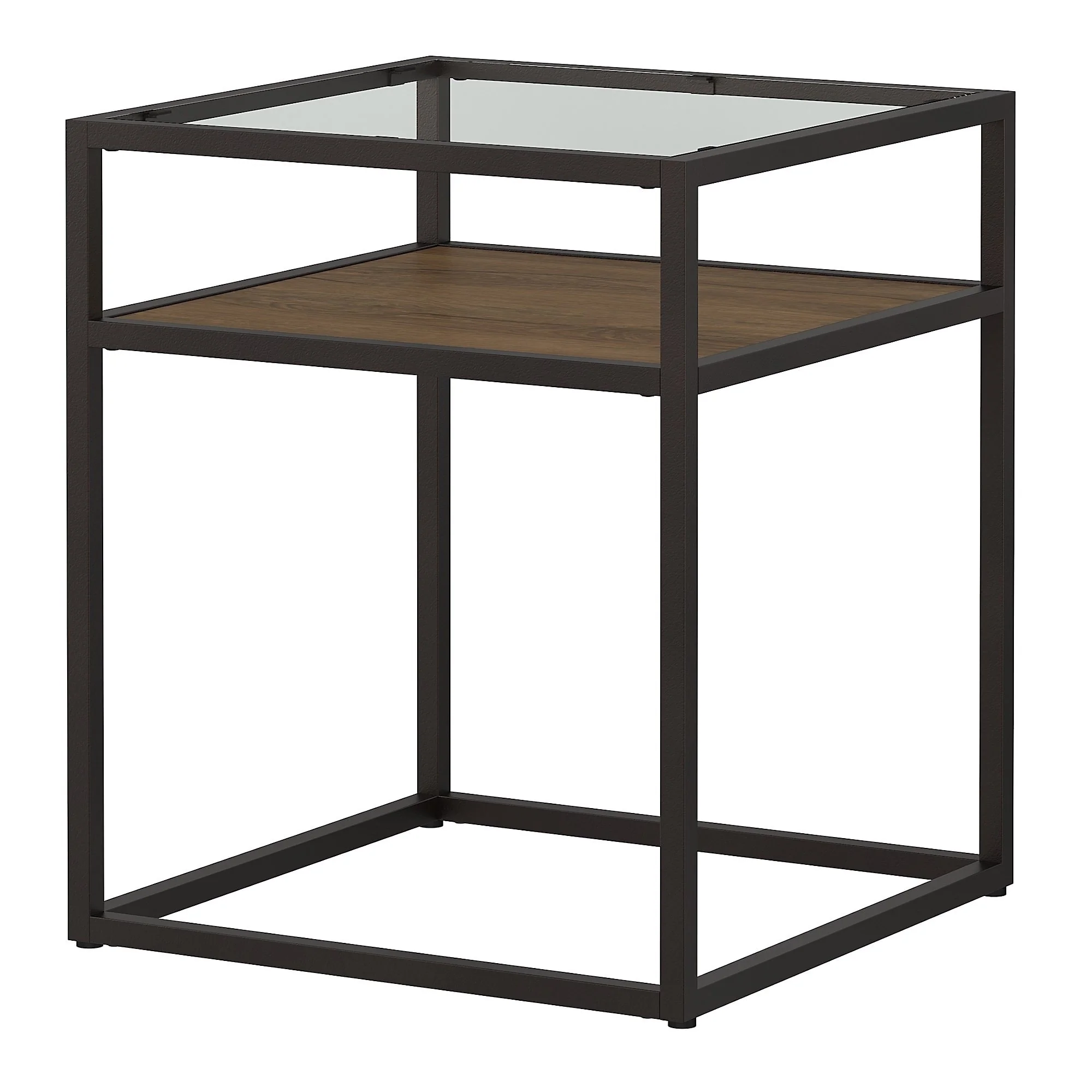 Bush Furniture Anthropology Glass Top End Table in Rustic Brown