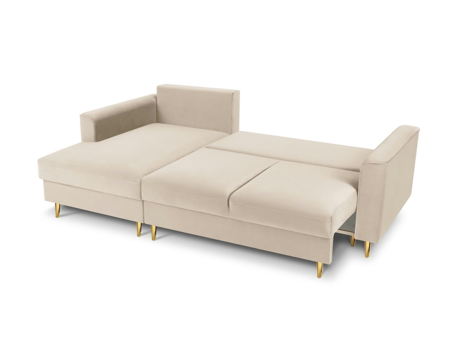 LEONA - Canapé d'angle 4 places en velours beige