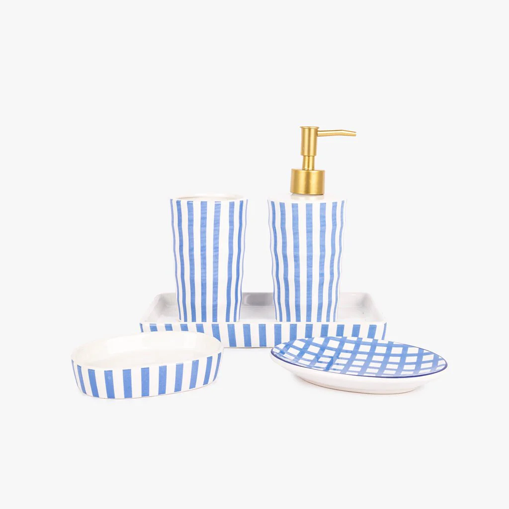 Tabuleiro de Banho com Riscas Azuis E Brancas VICHY