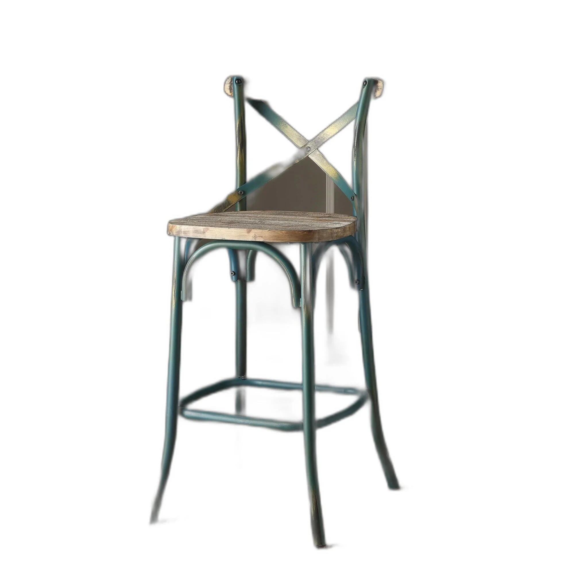 Antique Turquoise & Oak Wood Bar Chair
